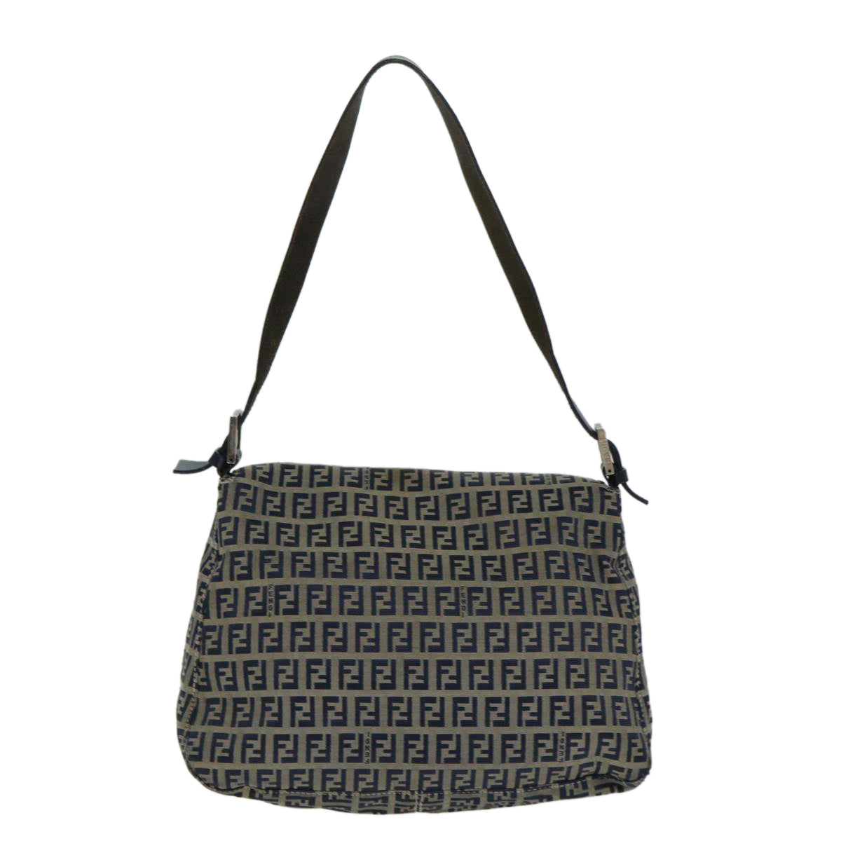 FENDI Zucchino Canvas Mamma Baguette Shoulder Bag Navy80863