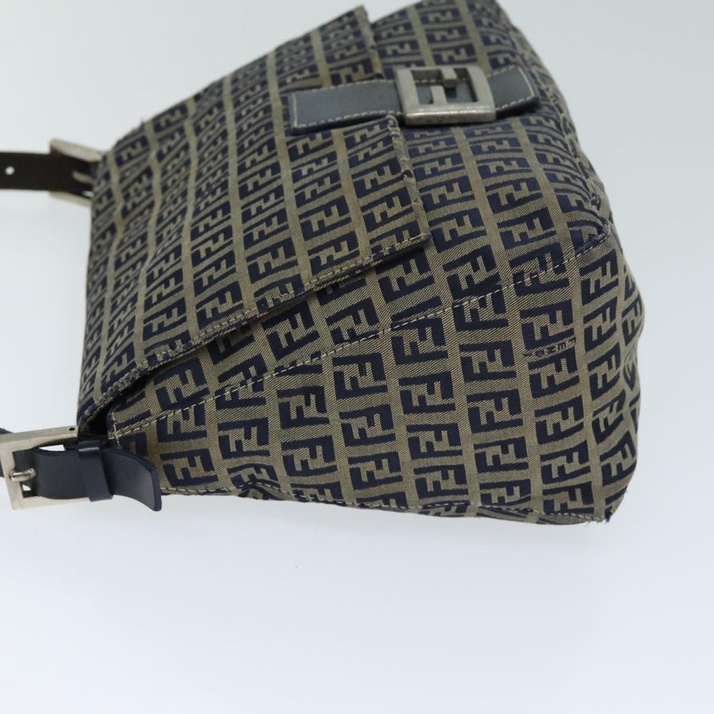 FENDI Zucchino Canvas Mamma Baguette Shoulder Bag Navy80863