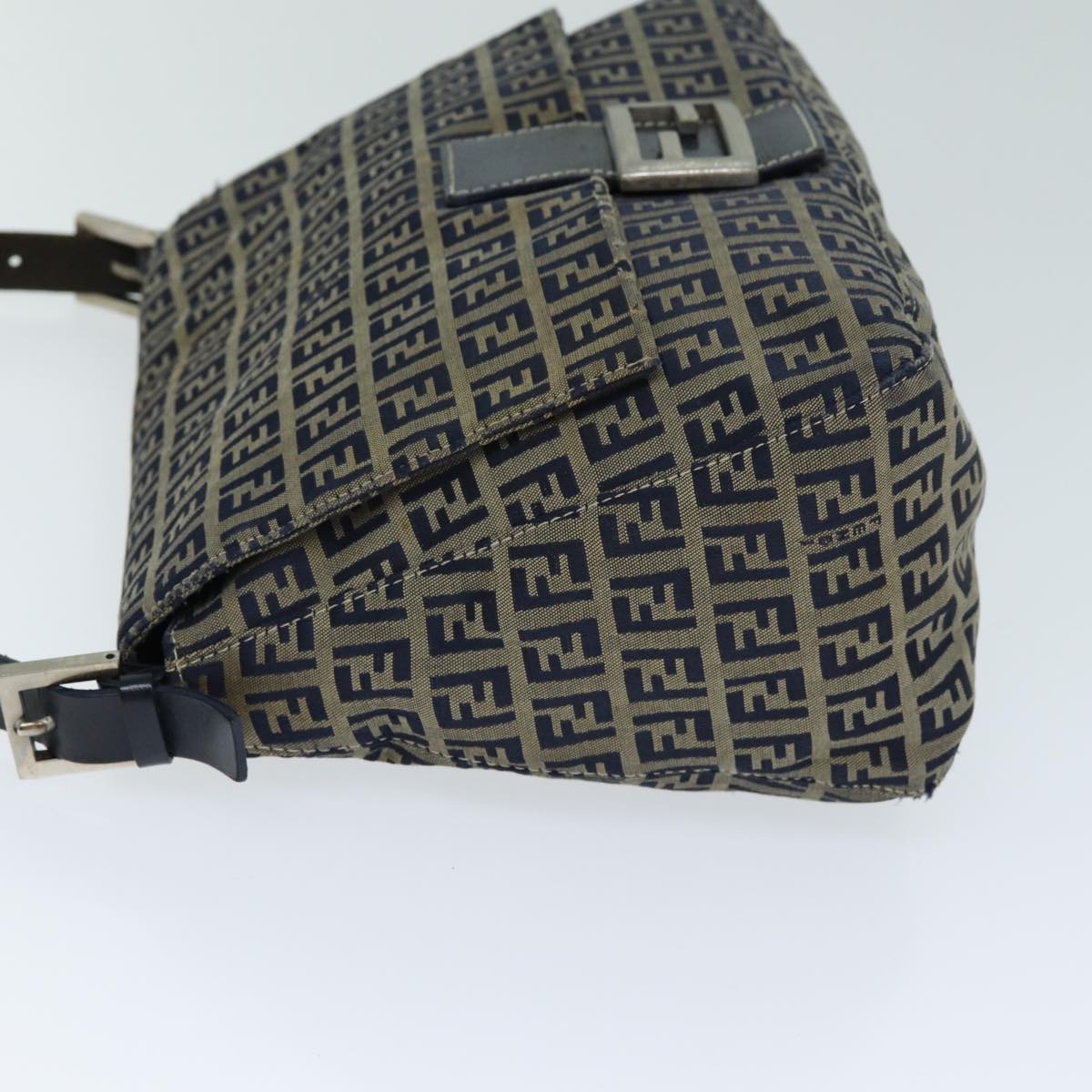 FENDI Zucchino Canvas Mamma Baguette Shoulder Bag Navy80863
