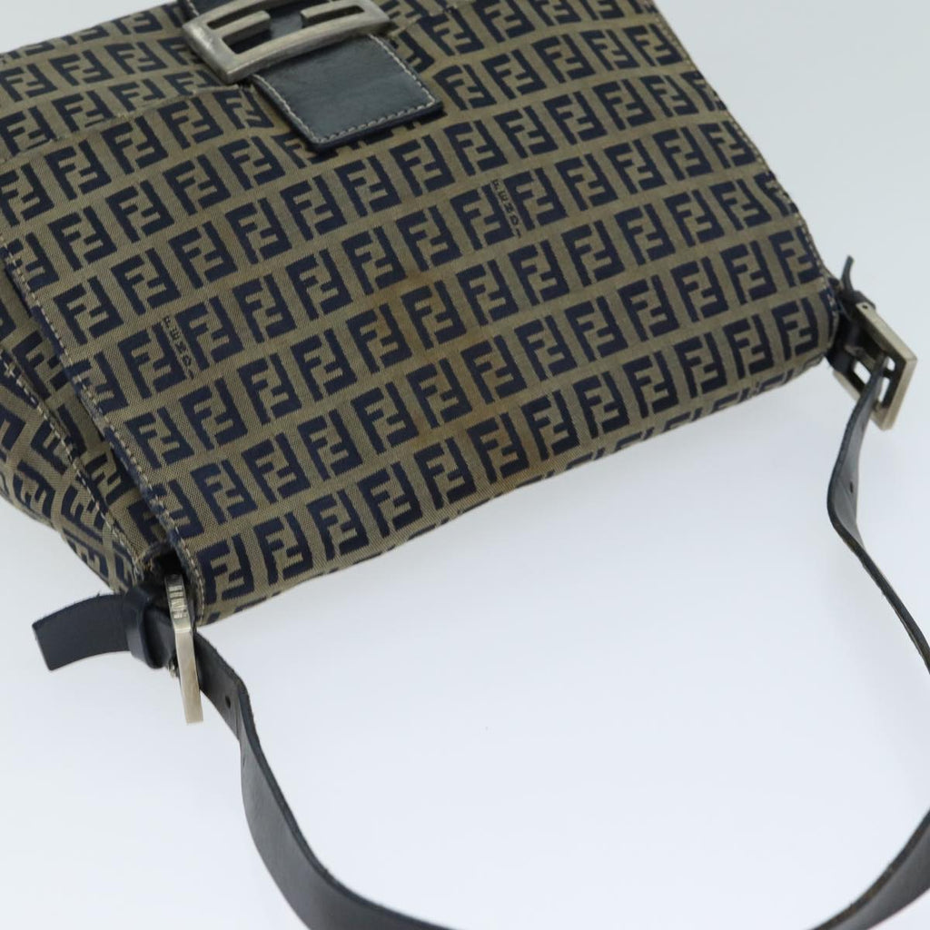 FENDI Zucchino Canvas Mamma Baguette Shoulder Bag Navy80863