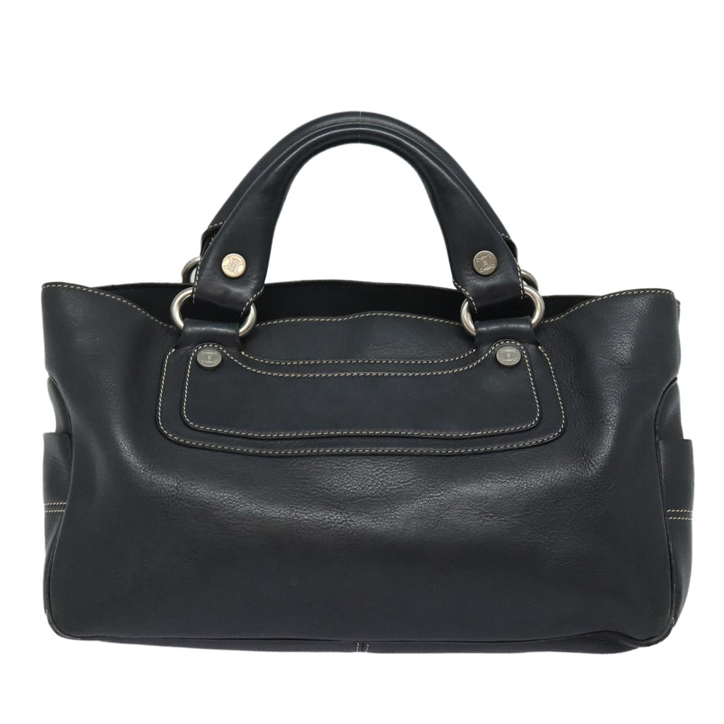 CELINE Hand Bag Leather Black  80876