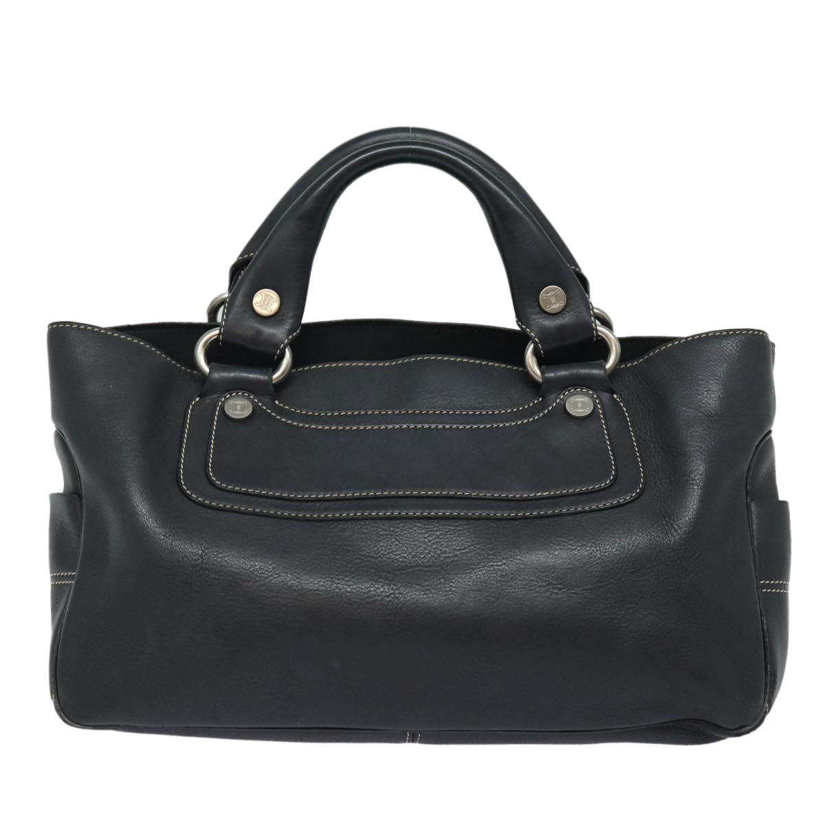 CELINE Hand Bag Leather Black  80876