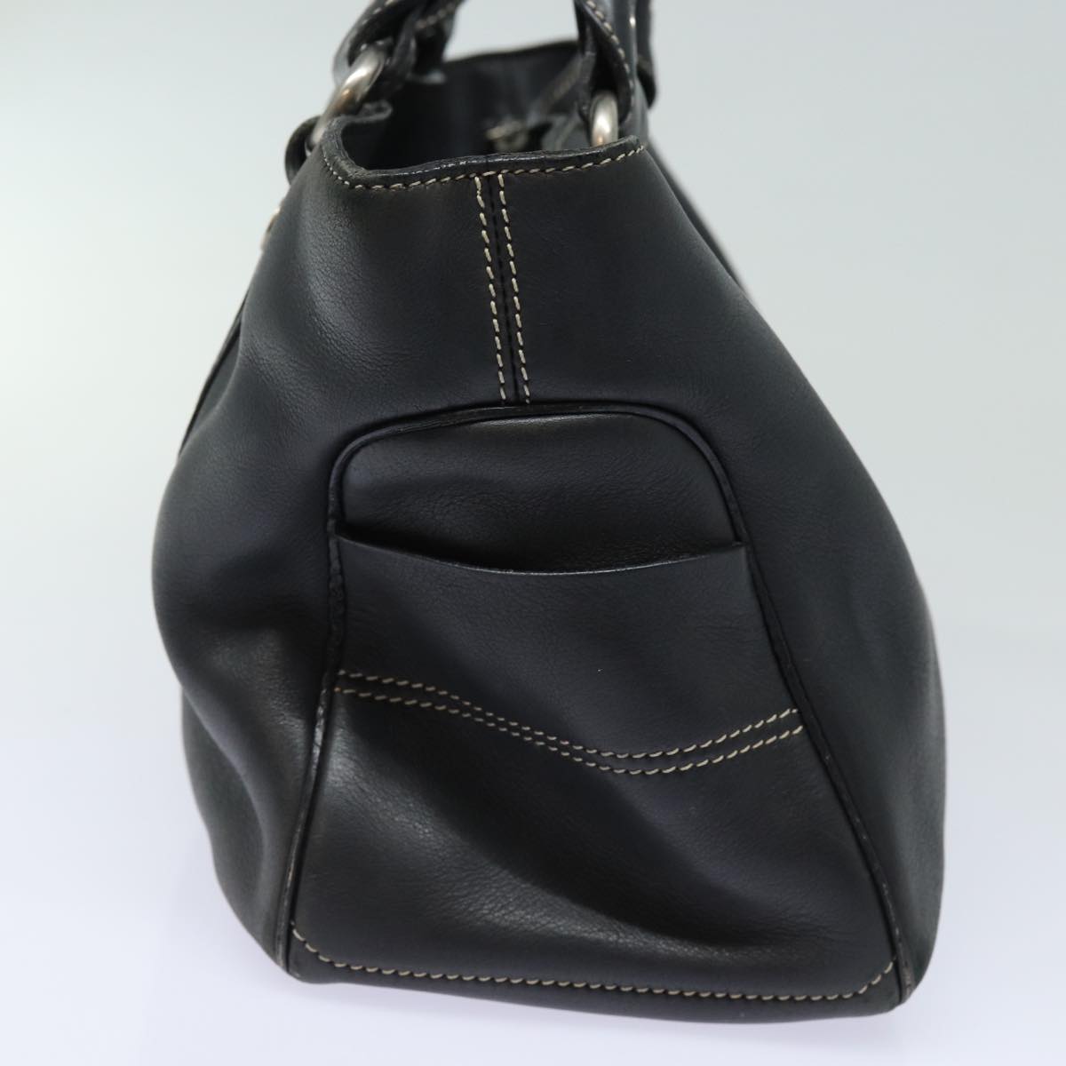 CELINE Hand Bag Leather Black  80876