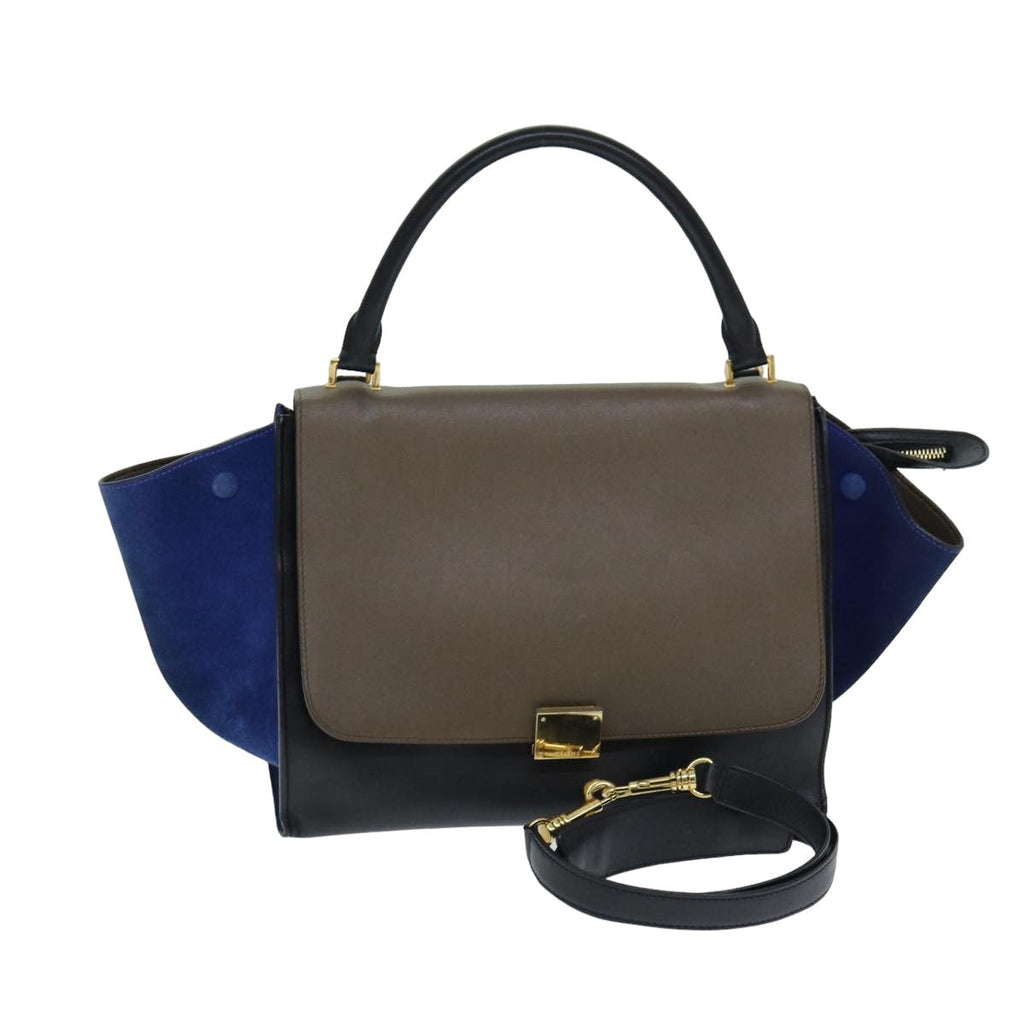 CELINE Hand Bag Leather Suede Brown Black blue  80877