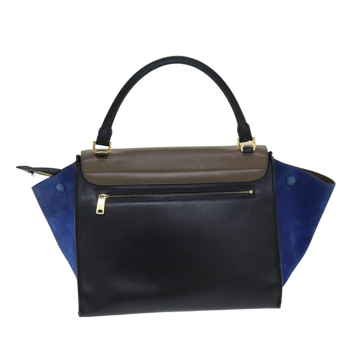CELINE Hand Bag Leather Suede Brown Black blue  80877