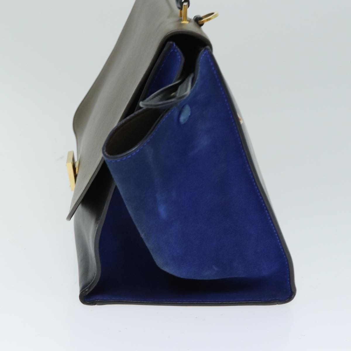 CELINE Hand Bag Leather Suede Brown Black blue  80877