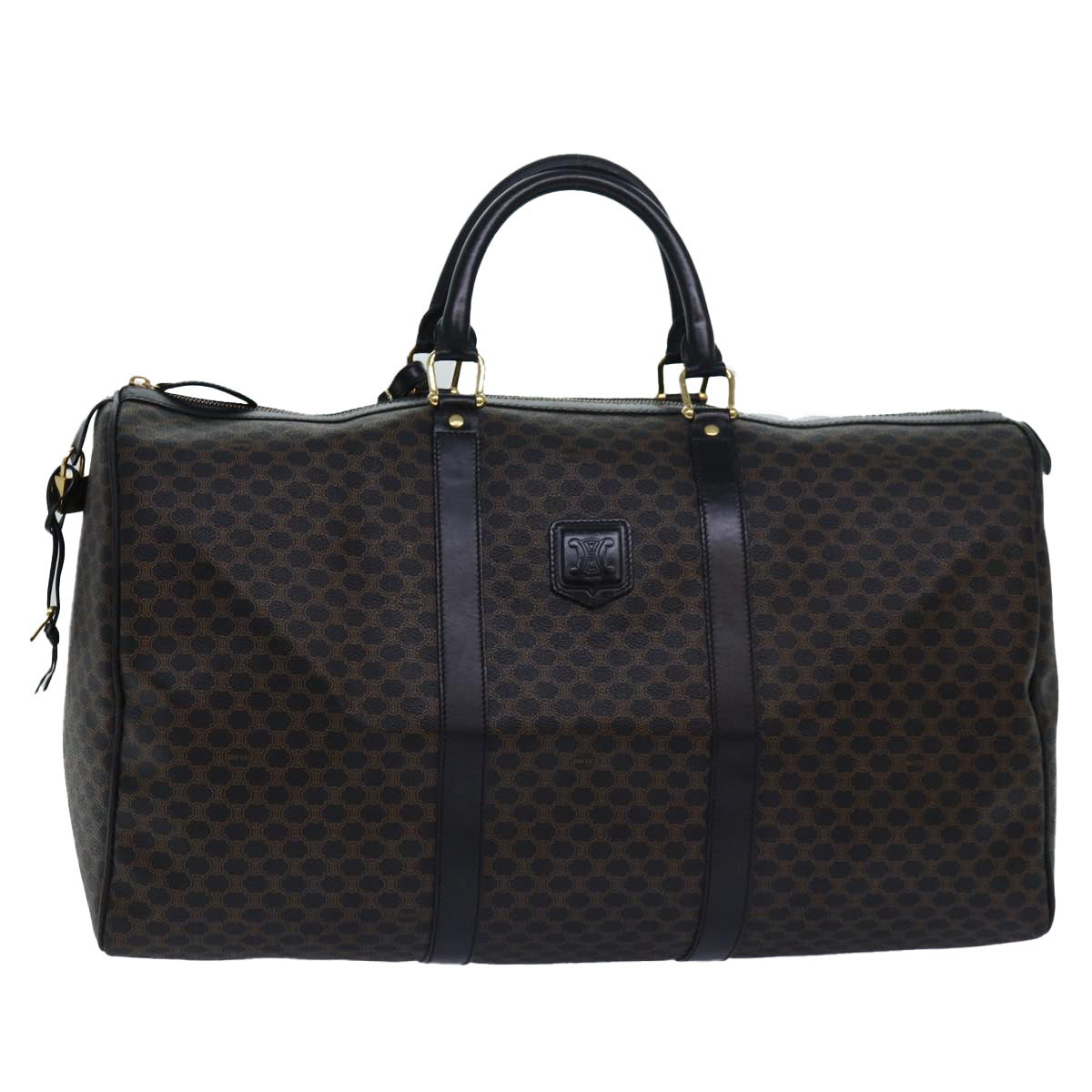 CELINE Macadam Canvas Boston Bag PVC Leather Black  80880