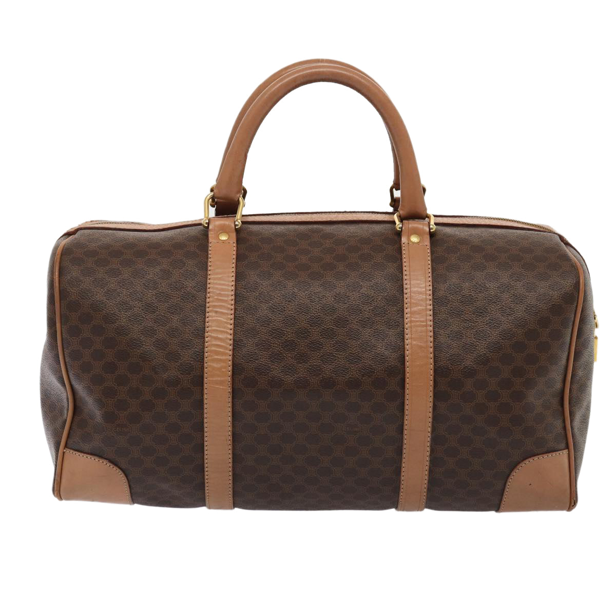 CELINE Macadam Canvas Boston Bag PVC Leather Brown  80881