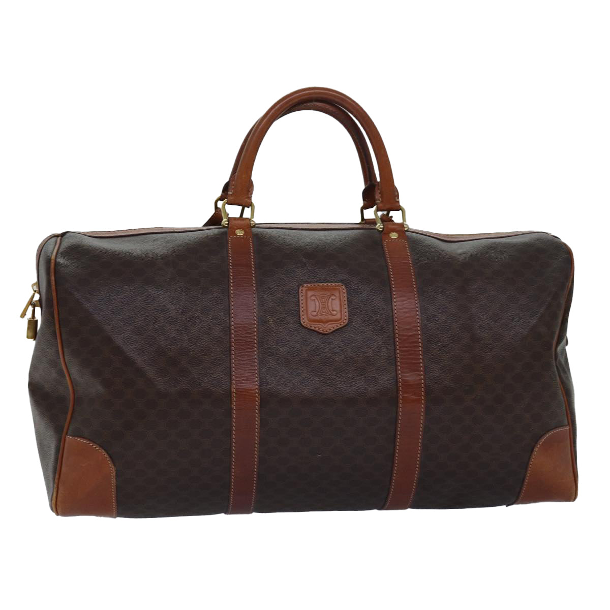 CELINE Macadam Canvas Boston Bag PVC Leather Brown  80882