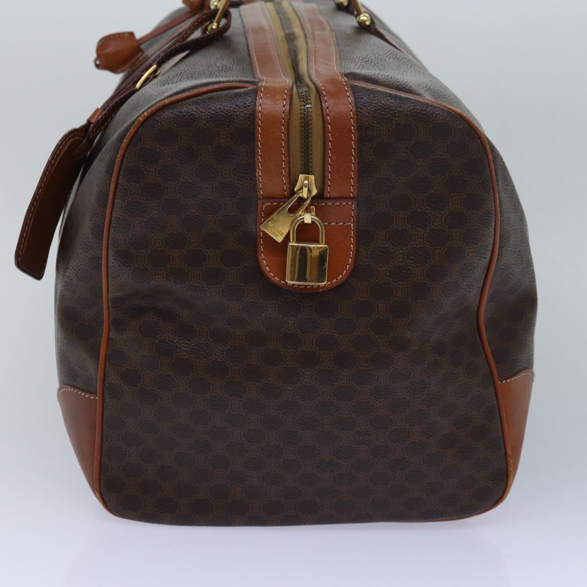 CELINE Macadam Canvas Boston Bag PVC Leather Brown  80882