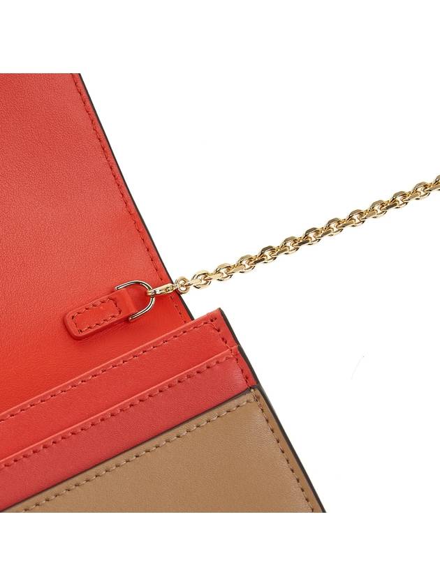 Fendi FF Continental Chain Leather Long Wallet Brown Red