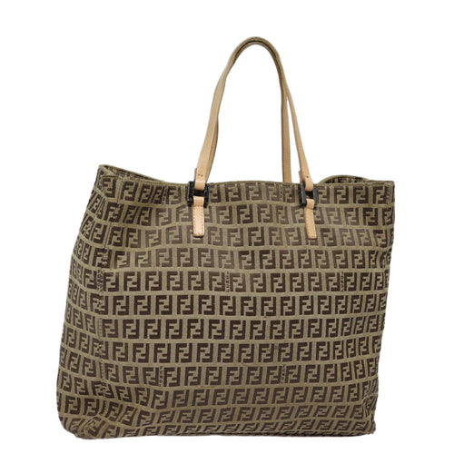 FENDI Zucchino Canvas Hand Bag Beige Brown80903