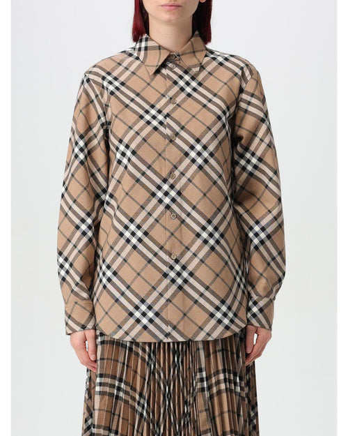 Burberry Oversized Plaid Shirt Women Walnut