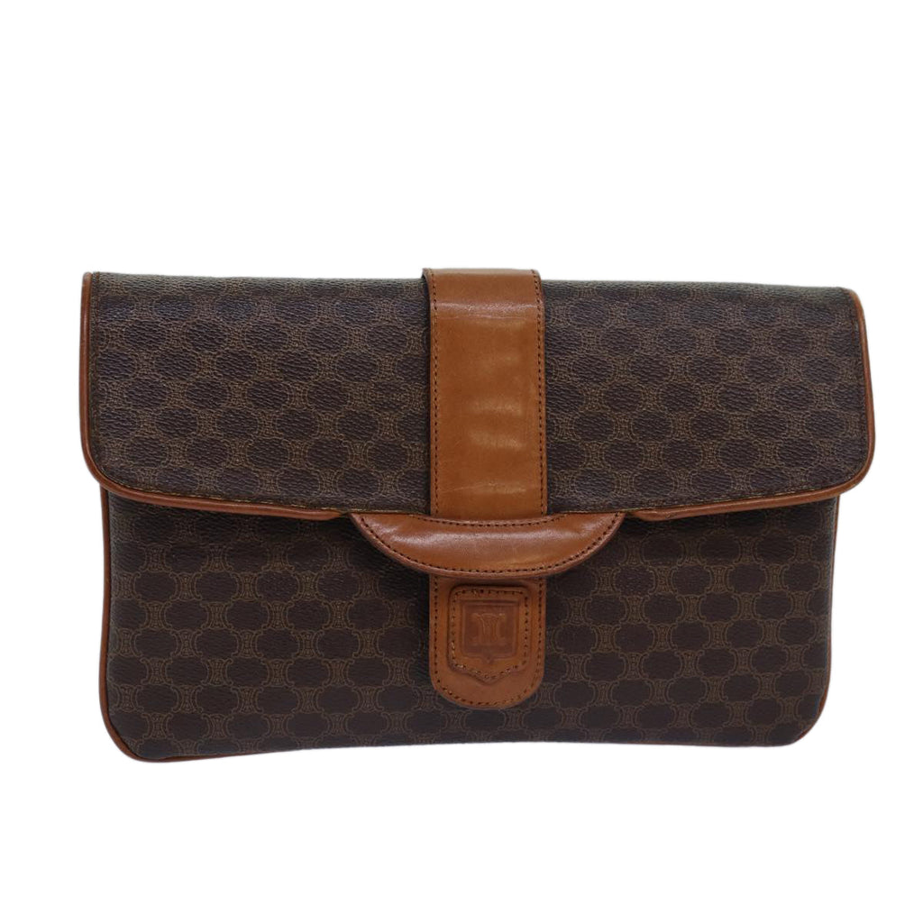 CELINE Macadam Canvas Clutch Bag PVC Leather Brown  80936