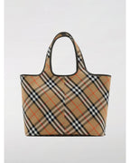 Burberry Large Check Tote Bag Women Beige Handbags