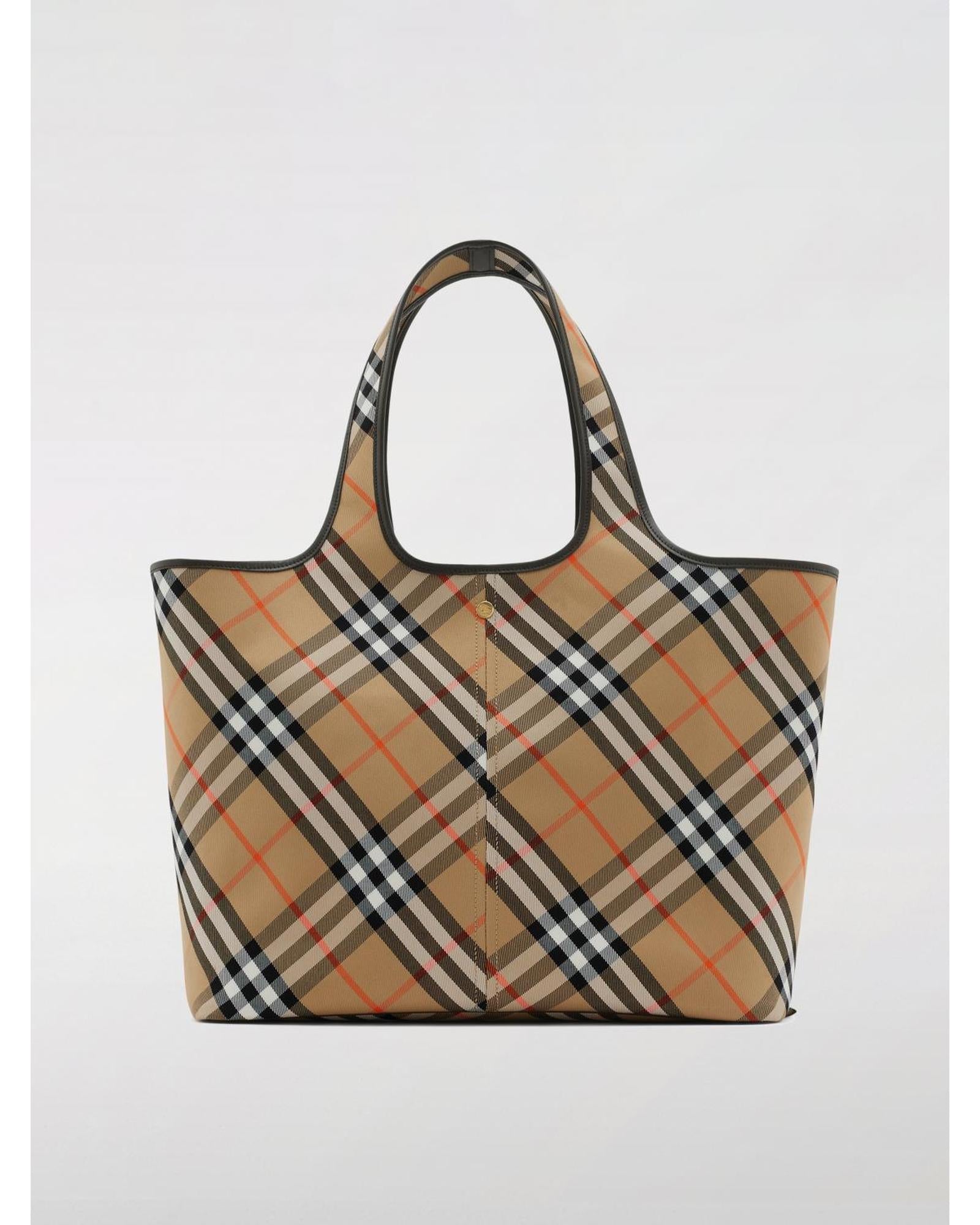 Burberry Large Check Tote Bag Women Beige Handbags