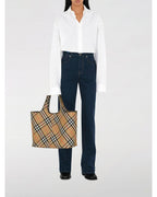 Burberry Large Check Tote Bag Women Beige Handbags