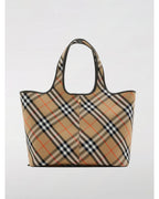 Burberry Large Check Tote Bag Women Beige Handbags