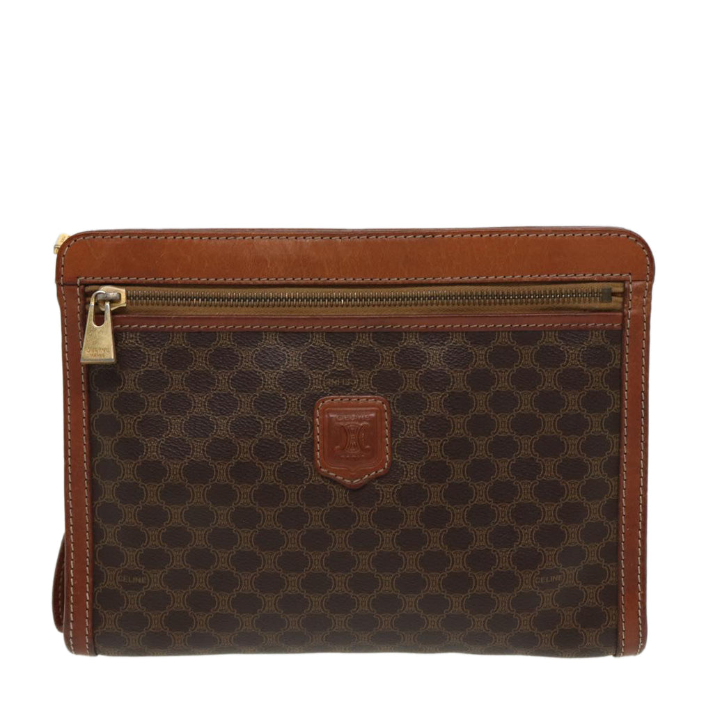 CELINE Macadam Canvas Clutch Bag PVC Leather Brown  80976