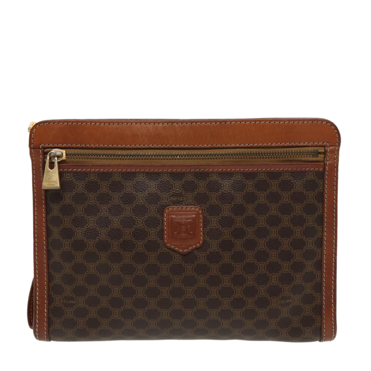 CELINE Macadam Canvas Clutch Bag PVC Leather Brown  80976