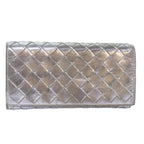 BOTTEGA VENETA INTRECCIATO Long Wallet Leather Silver tone Auth 80984