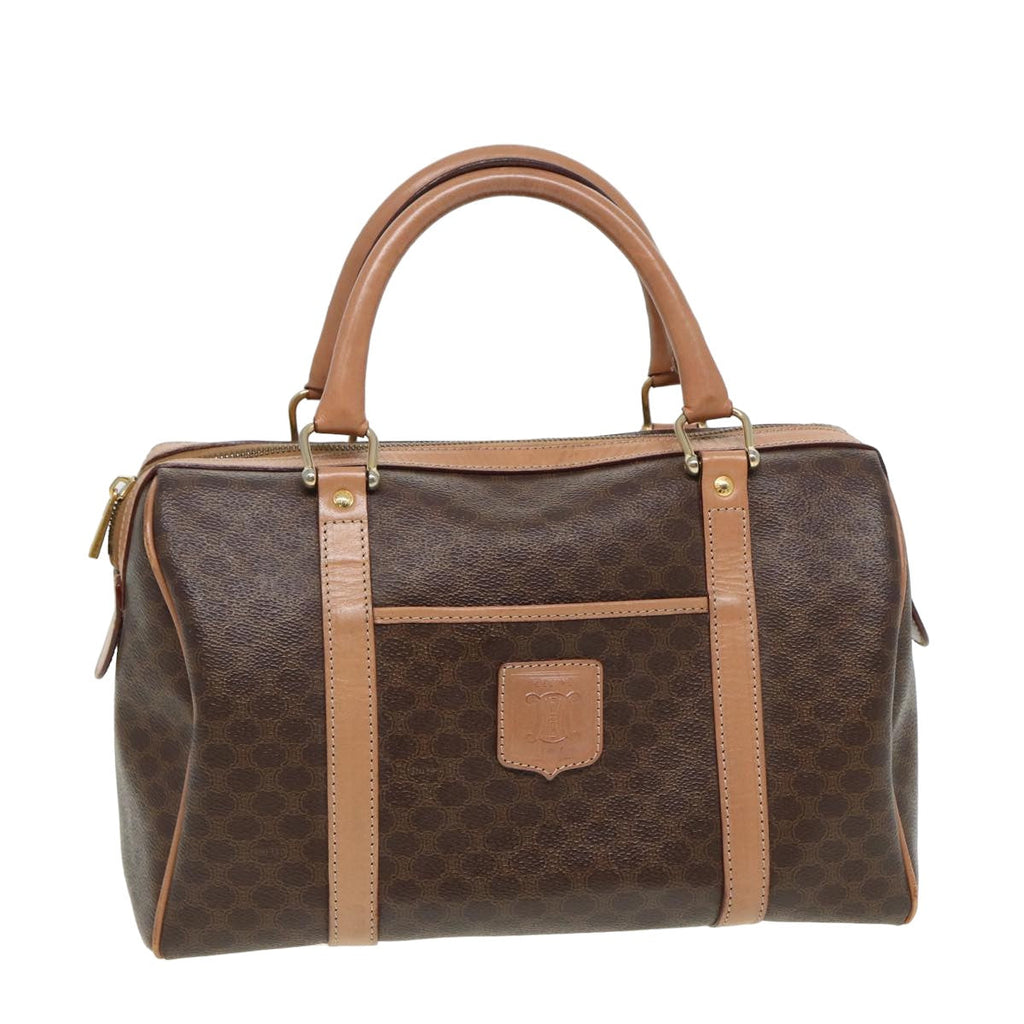 CELINE Macadam Canvas Boston Bag PVC Leather Brown  80990