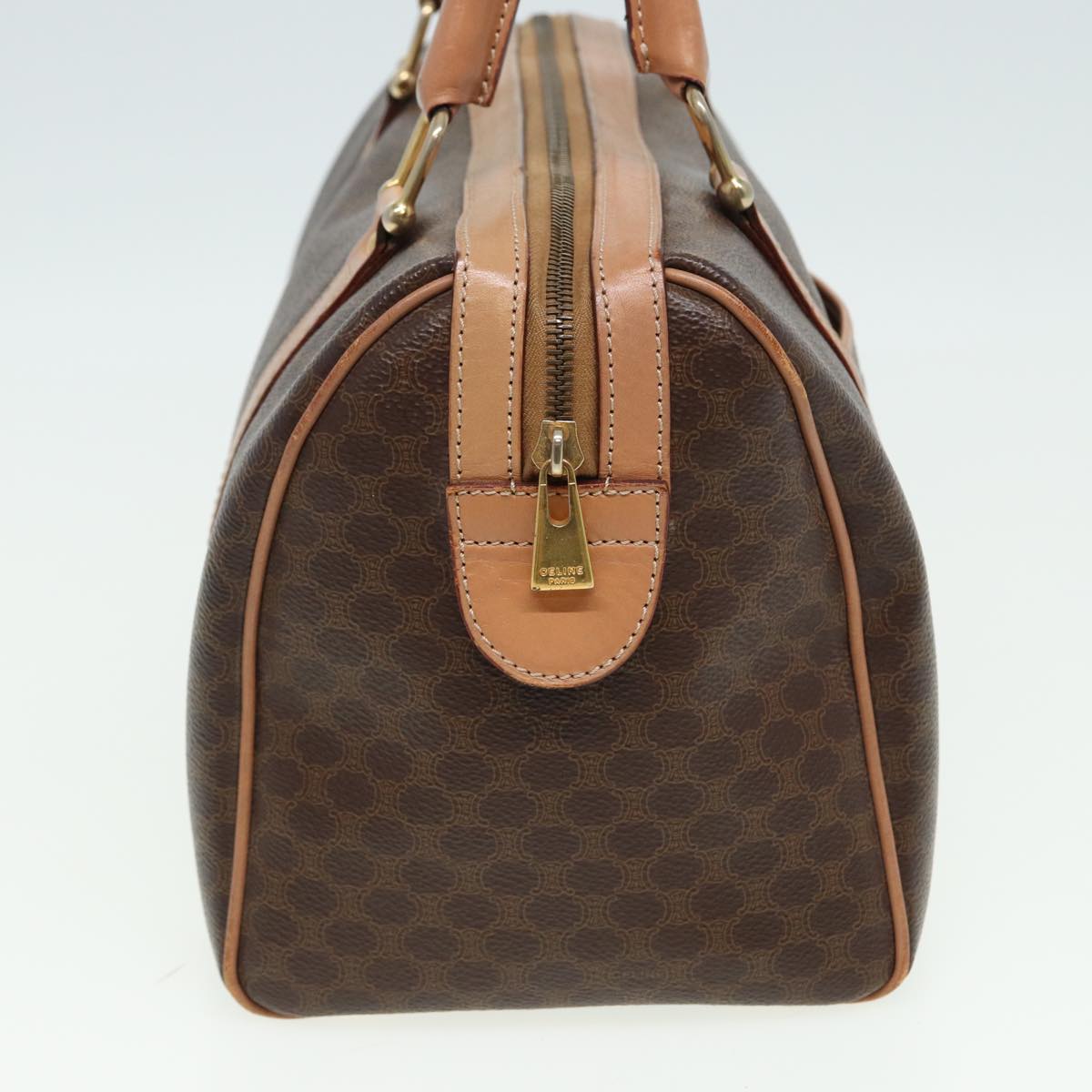 CELINE Macadam Canvas Boston Bag PVC Leather Brown  80990