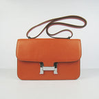 Hermes Calf Leather Message Bag H020 Orange Silver
