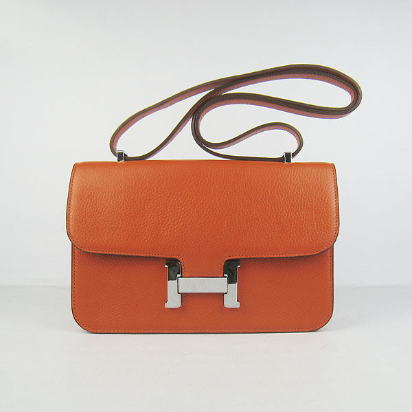Hermes Calf Leather Message Bag H020 Orange Silver