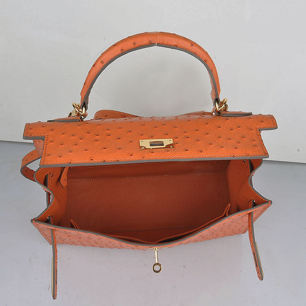 Hermes Kelly 32cm Ostrich Vein 6108 Orange Golden
