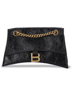 Balenciaga Crush Logo Gold Chain Small Shoulder Bag Black