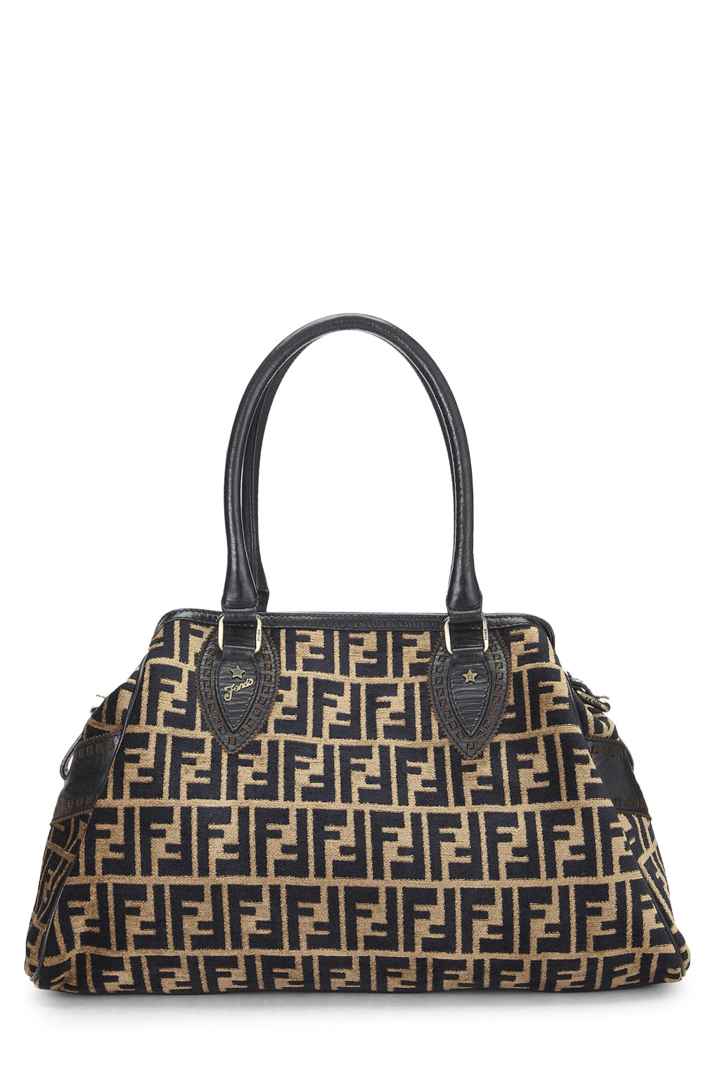 Fendi,  Black & Beige Zucca Velour Bag Du Jour Medium, Brown