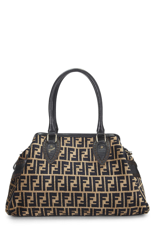 Fendi,  Black & Beige Zucca Velour Bag Du Jour Medium, Brown