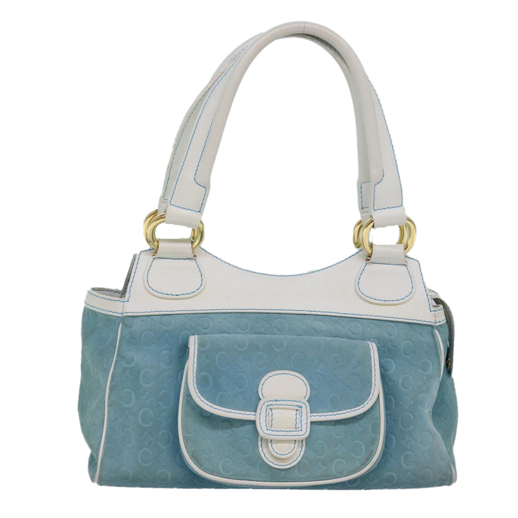 CELINE C Macadam Canvas Hand Bag Suede Light Blue Auth 81050