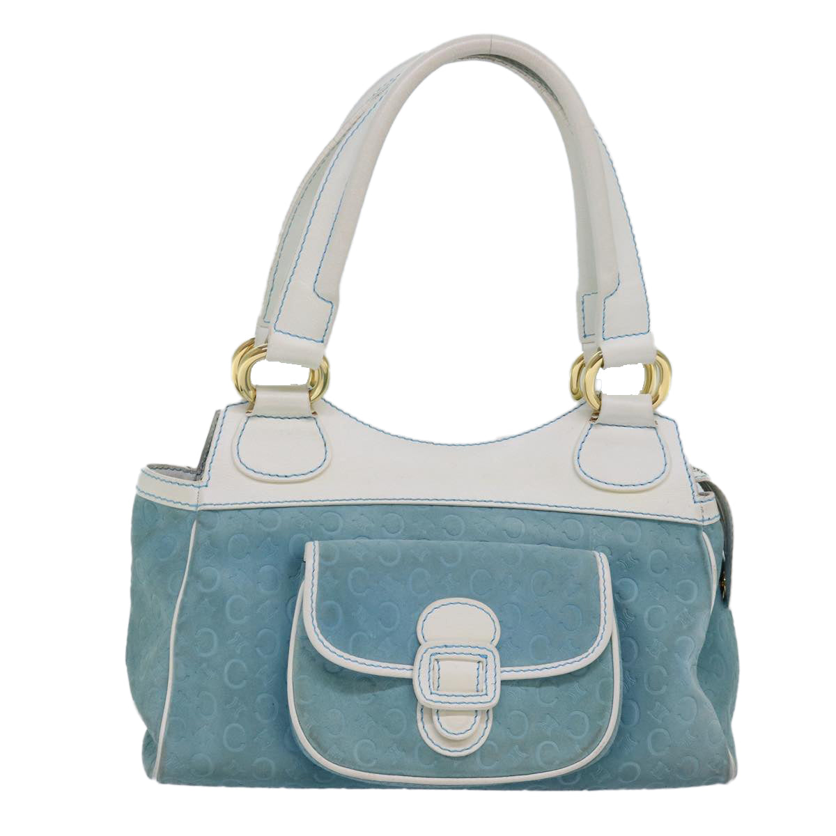 CELINE C Macadam Canvas Hand Bag Suede Light Blue Auth 81050