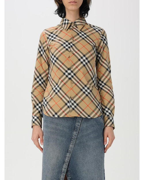Burberry Check Poplin Shirt Long Sleeves Women Nude