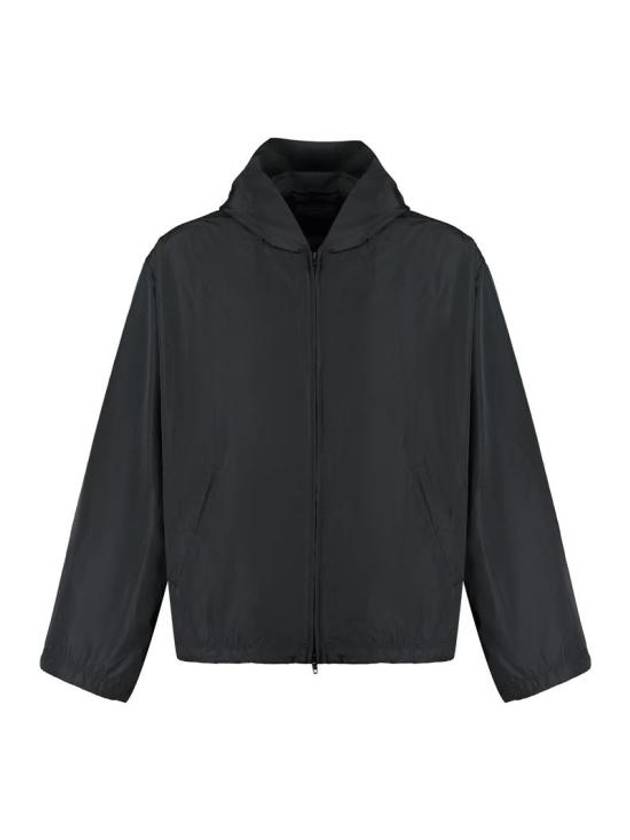 Balenciaga Logo Print Hooded Windbreaker Black