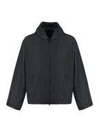 Balenciaga Logo Print Hooded Windbreaker Black