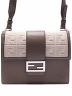 Fendi FF Flat Baguette Leather Cross Bag Grey
