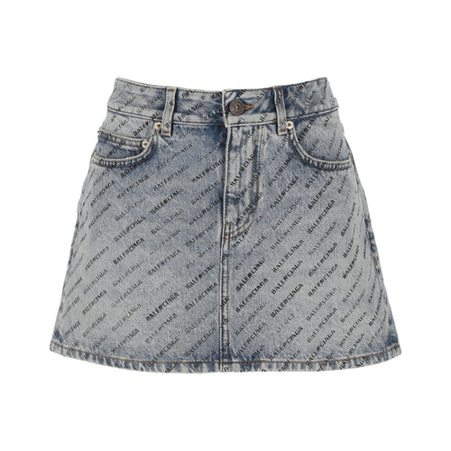 Balenciaga Logo Print Denim Skirt Women
