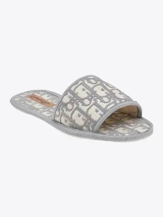 Chez Moi Oblique Embroidered Cotton Slippers Grey Dior