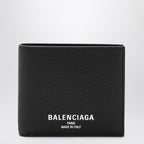 Balenciaga Black Bi-Fold Credit Wallet In Hammered Leather Men