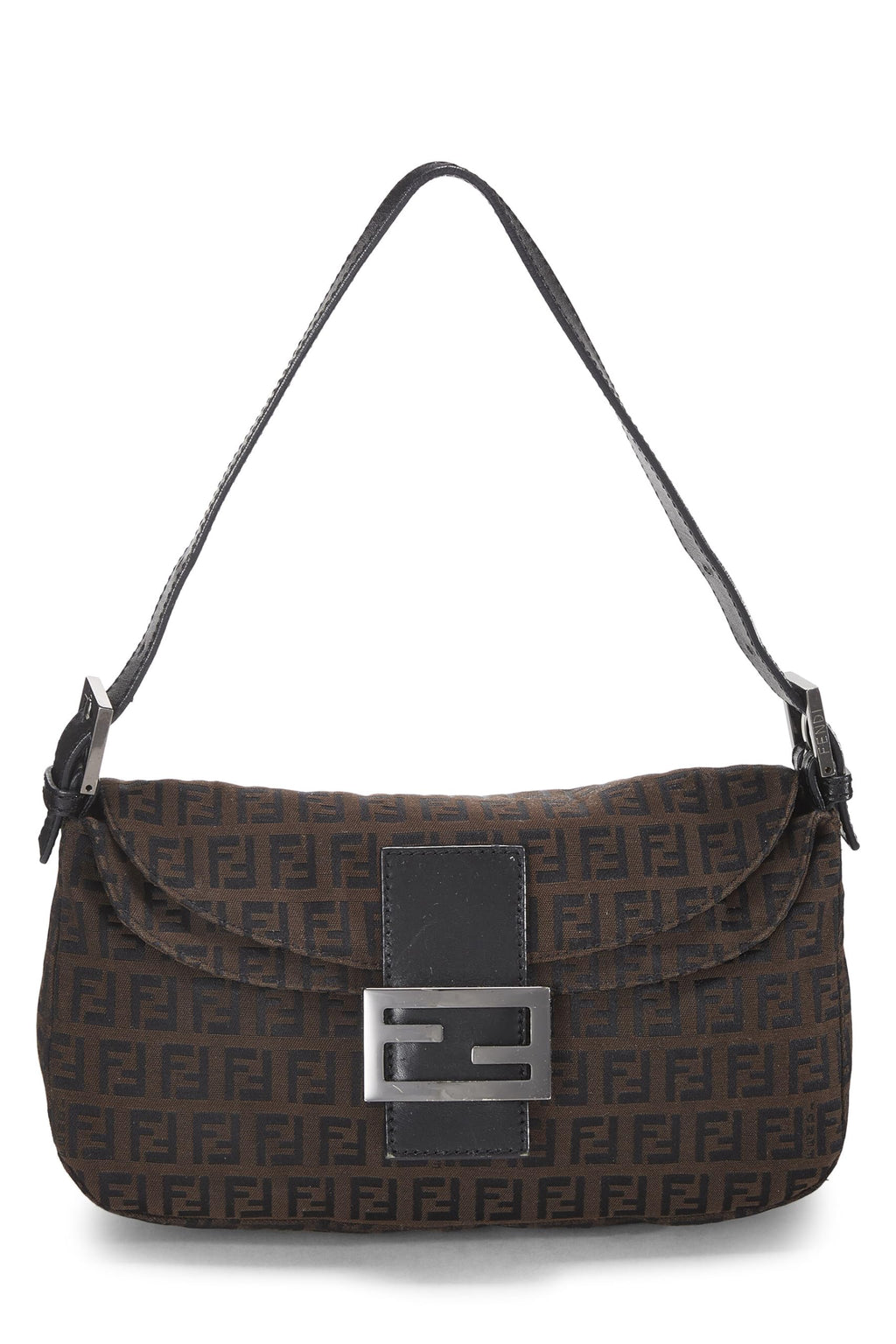 Fendi,  Black Nylon Zucchino Shoulder Bag, Brown