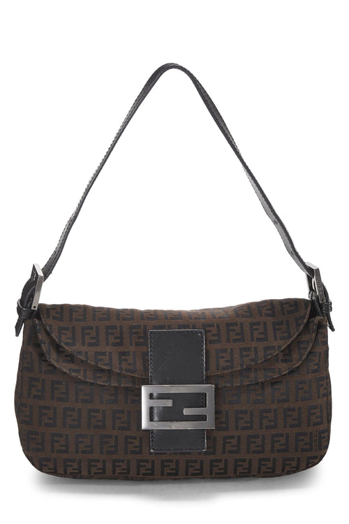 Fendi,  Black Nylon Zucchino Shoulder Bag, Brown