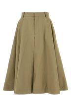 BOTTEGA VENETA Khaki Cotton Midi Skirt with Belt
