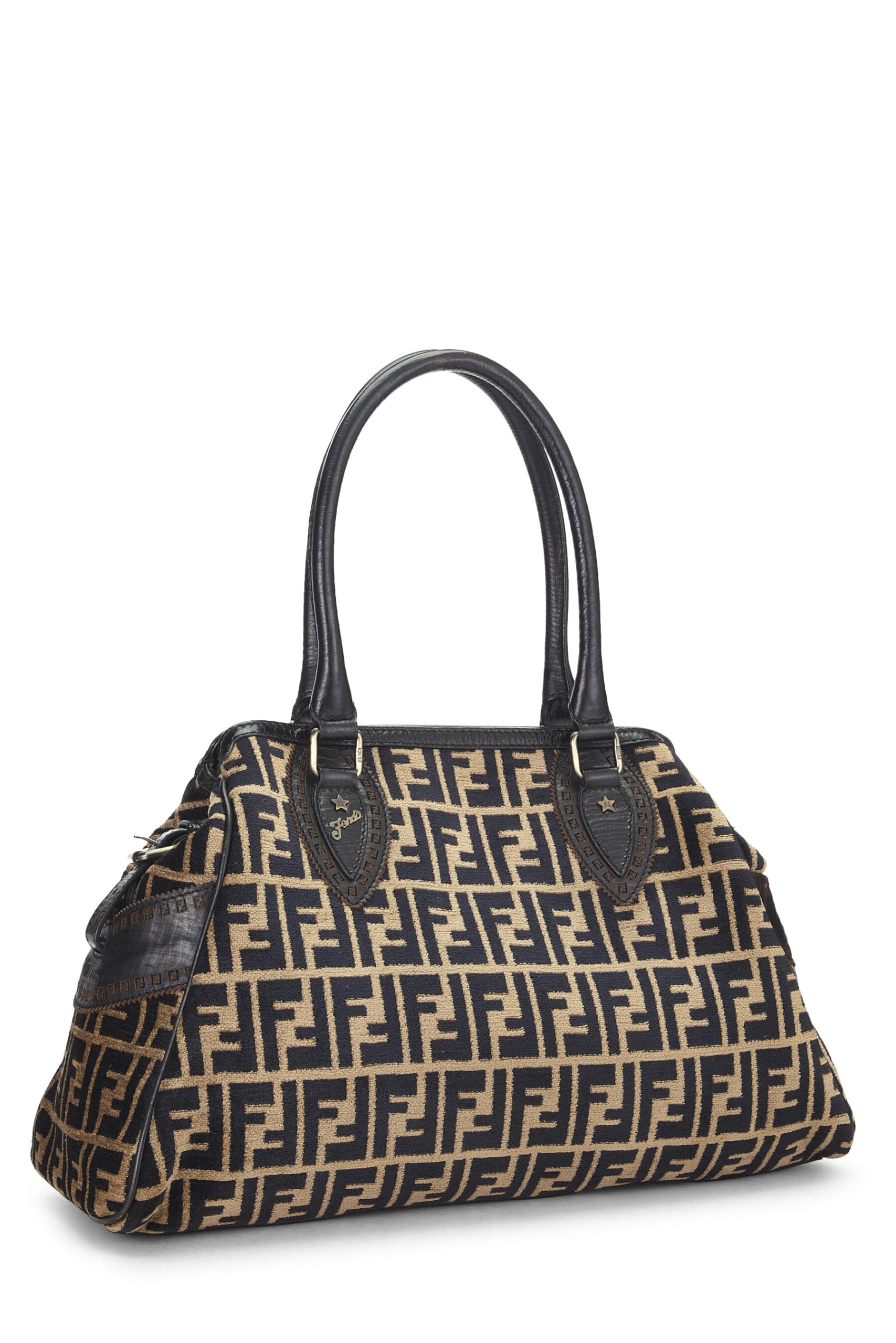 Fendi,  Black & Beige Zucca Velour Bag Du Jour Medium, Brown