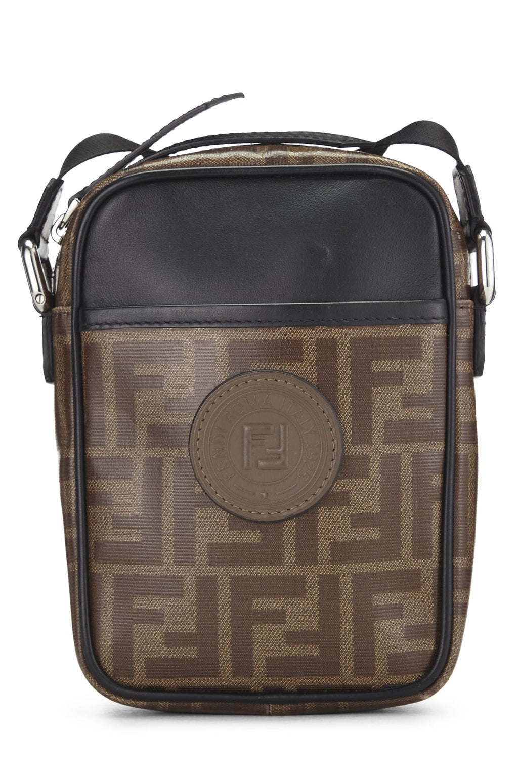 Fendi,  Black & Brown Zucca Coated Canvas Crossbody Bag, Black