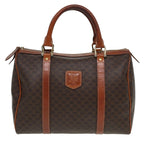 CELINE Macadam Canvas Boston Bag PVC Leather Brown Auth 81440