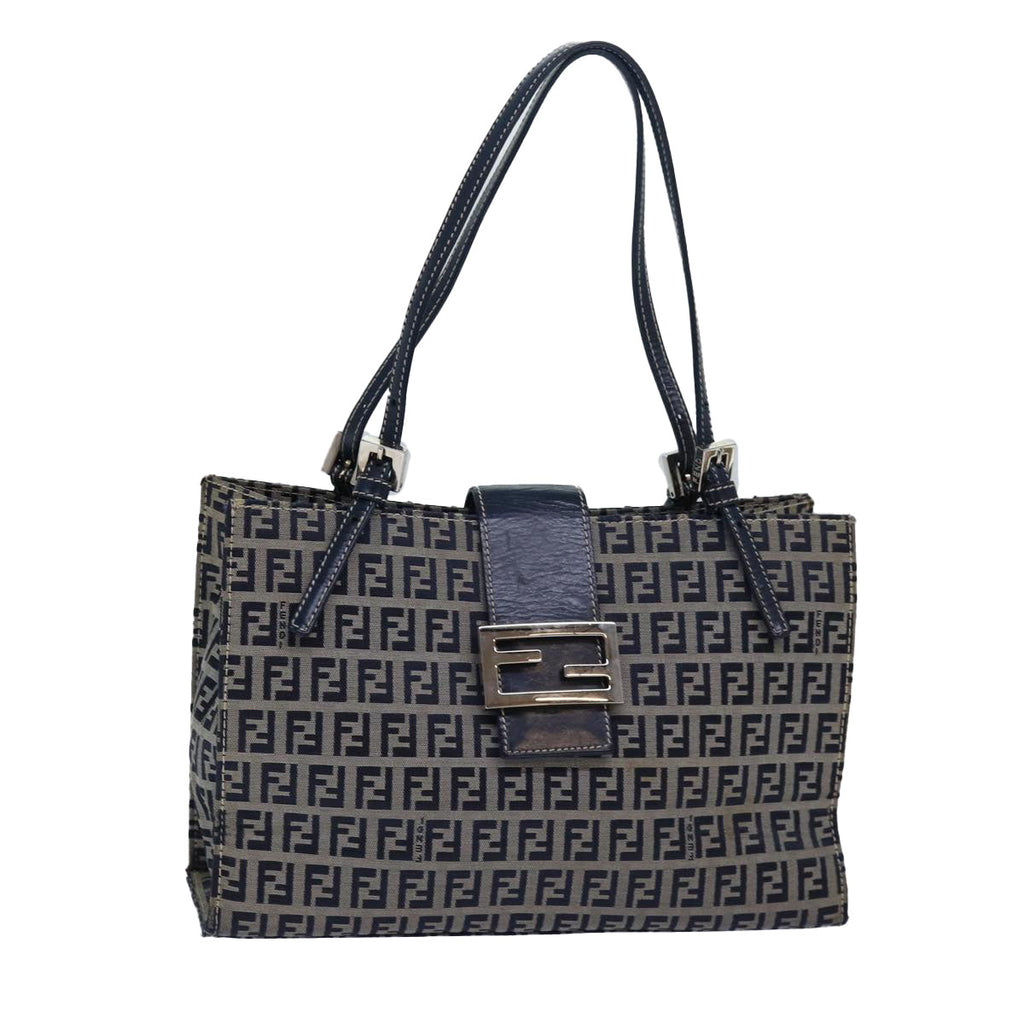 FENDI Zucchino Canvas Mamma Baguette Hand Bag Navy81442