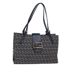 FENDI Zucchino Canvas Mamma Baguette Hand Bag Navy81442
